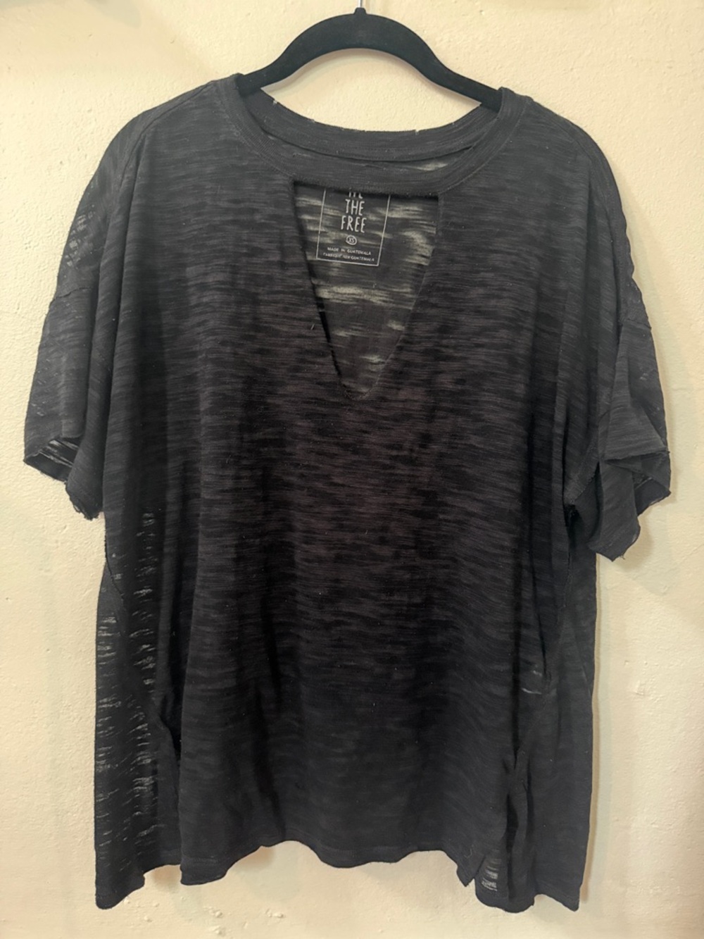 We The Free Black Short Sleeve Slub V-Neck Tee